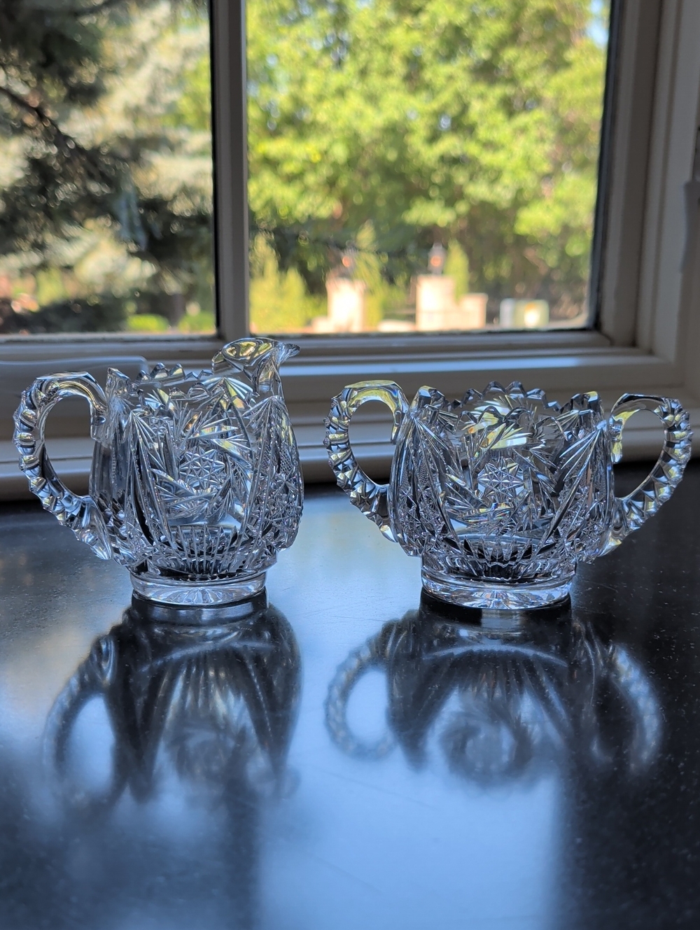 vintage cut crystal CREAM AND SUGAR SET